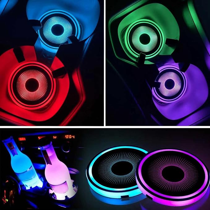 2PCS LED Car Cup Holder Lights, Light up Car Coasters for Cup Holders | 7 Color-Changing Light Up Cup Holder Insert Coasters, Waterproof Car Accessories for Teens, Car Gifts for Men & Women - Image 2