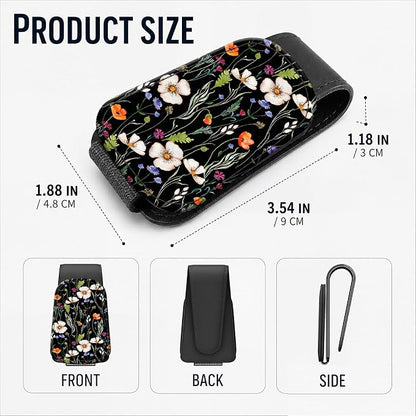 Leather Magnetic Sunglass Holder for Car Sun Visor, Cute Eyeglass Ticket Card Hanger Clip, Universal Auto Interior Accessories for SUV Pickup Truck, Wildflower Night - Image 3