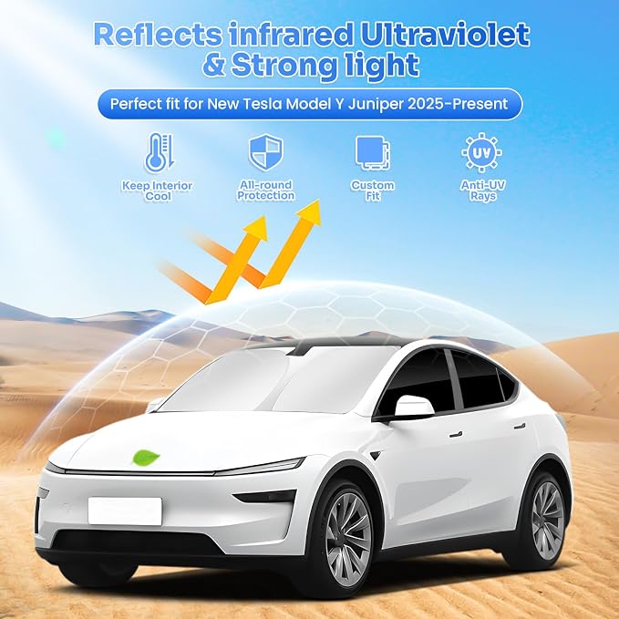 Canvcle Window Shades for 2025 2026 New Tesla Model Y Juniper Accessories Windshield Sun Shade Side Rear Window Covers Sunshade Sun Visor Shield Privacy Protection for Camping Keep Car Cool Black 8PCS - Image 2