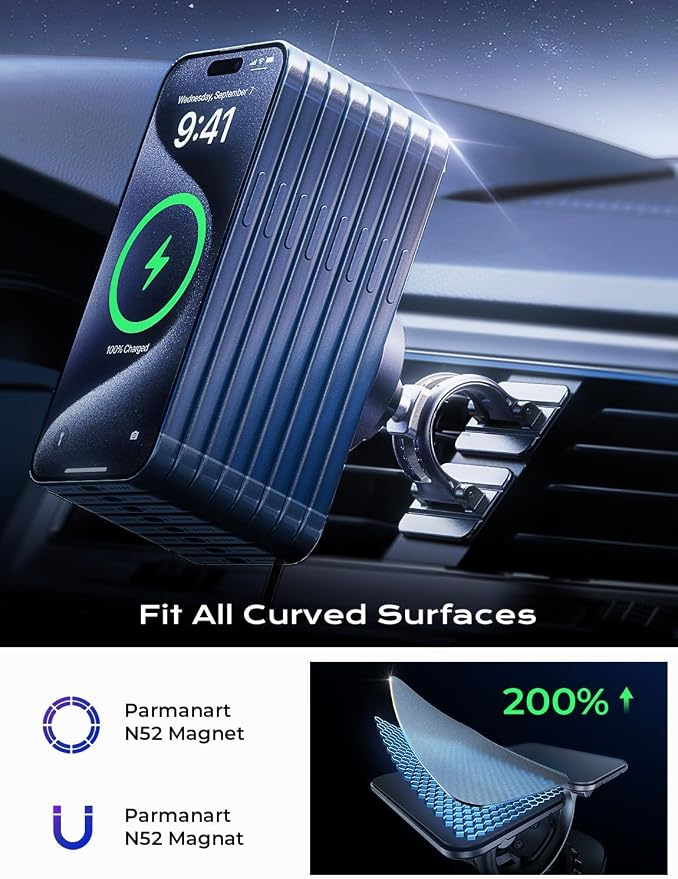 LISEN 15W MagSafe Car Mount Charger,[Carbon Fiber] Magnetic Wireless Car Charger, Dashboard & Air Vent Car Phone Mounts, Magnetic Phone Holder for Car Mount for iPhone 17/16/15/14/13/12, Samsung Pixel | Carbon Fiber 15W Magsafe Car Mount Charger, 2 in ... - Image 7
