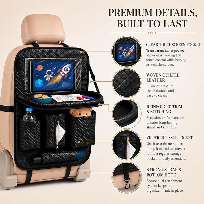 Backseat Car Organizer 1 Pack, Car Back Seat Organizers with Tray,Multifunctional Car Seat Back Organizer with Foldable Tablet Holder (Black, 1 PC) - Image 5