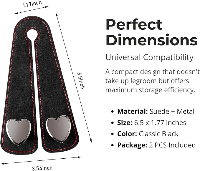 2 PCS Car Seat Backpack Hooks, 2 in 1 Seat Headrest Hooks, Leather Double Hook Organizer, Foldable Heart Shape Storage Hook with Phone Holder, Universal for Most Cars, Trucks, SUVs (Black) - Image 2