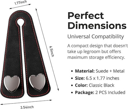 2 PCS Car Seat Backpack Hooks, 2 in 1 Seat Headrest Hooks, Leather Double Hook Organizer, Foldable Heart Shape Storage Hook with Phone Holder, Universal for Most Cars, Trucks, SUVs (Black) - Image 2
