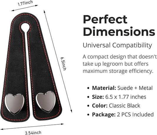 2 PCS Car Seat Backpack Hooks, 2 in 1 Seat Headrest Hooks, Leather Double Hook Organizer, Foldable Heart Shape Storage Hook with Phone Holder, Universal for Most Cars, Trucks, SUVs (Black) - Image 2