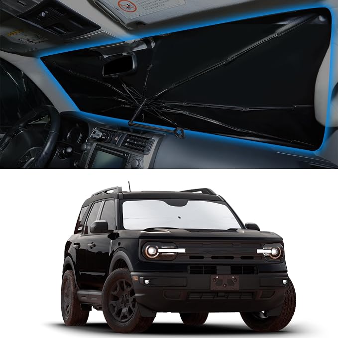 Windshield Sun Shade Umbrella for 202-2026 Ford Bronco Sport | Full covered for windshield, Block UV Rays, Heat Reduction, Easy to install, Durable & Fold Up Small by YYCKE
