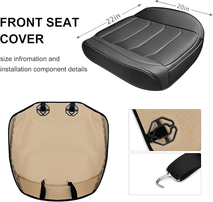 BOPUOVRE Car Seat Cover for Luxury & Comfort PU Leather | Anti Slip Full Wrap Protection Storage Pocket Bottom Cushion Universal Fit 95% Vehicles Black 1 Piece - Image 5