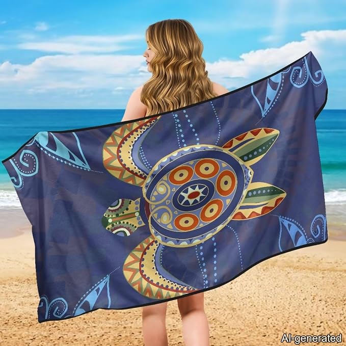 Sea Turtle Print Towel Car Seat Covers for Men Ethnic Style Print Towel Automotive Seat Covers Quick-Dry Sweat Towels with Storage Bag, 60 x 33 Inch - Image 3