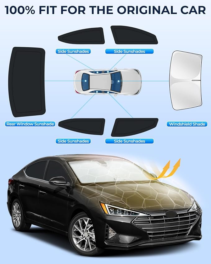 for Hyundai Elantra 2017-2020 Car Window Shades, 6Pcs Full Window Covers | Privacy Sun Shade Set for Front Windshield Side and Rear Windows, Keeps Vehicle Cool for Camping Napping - Image 7