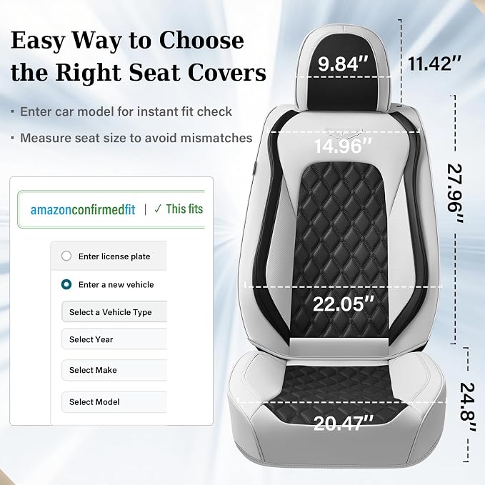Coverado Universal Car Seat Covers Full Set, Luxury Stain-Resistant Waterproof Faux Leather Front & Rear Seat Protectors, Elegant Easy-Clean Automotive Interior – WhiteBlack - Image 8