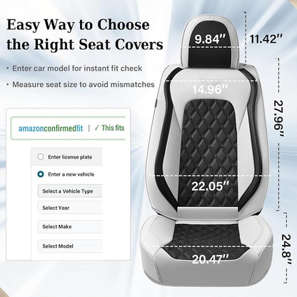 Coverado Universal Car Seat Covers Full Set, Luxury Stain-Resistant Waterproof Faux Leather Front & Rear Seat Protectors, Elegant Easy-Clean Automotive Interior – WhiteBlack - Image 8