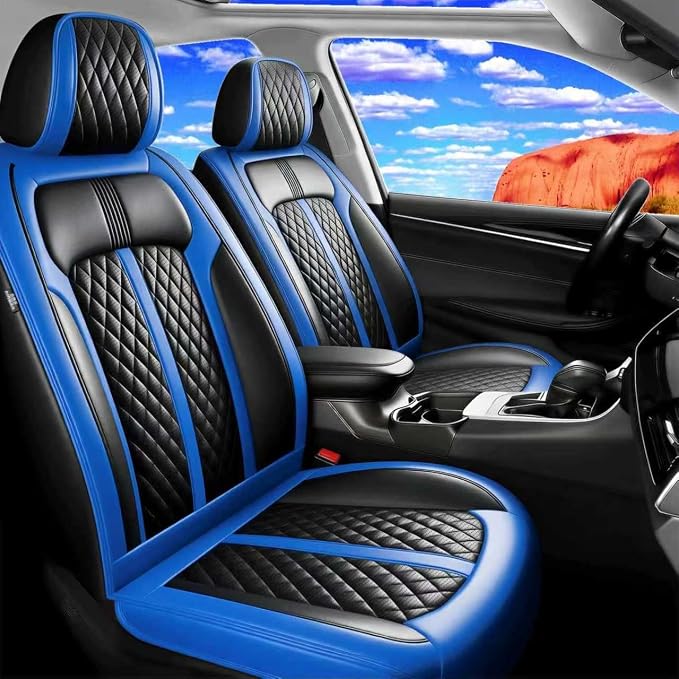 Fit Veracruz Seat Covers Fit for Hyundai Veracruz 2007-2015, 5 Seats | Premium Leather Full Coverage Protectors, Waterproof, Breathable, Scratch Resistant, Easy Wipe, Airbag Compatible, Black+Blue by FiveFox
