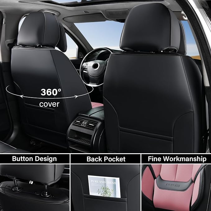 Coverado Car Seat Covers, Seat Covers for Cars, Waterproof Leather Auto Seat Protectors, Leather Car Seat Cushion, Car Interiors Accessories Universal Fit for Most Cars - Image 2