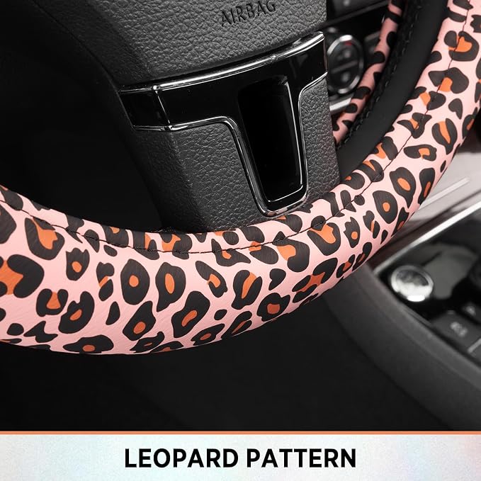 Road Comforts Leopard Steering Wheel Cover for Women, Cute Anti-Slip Microfiber Leather, Fits 14.5-15 Inch Steering Wheel 14.5-15 Inch - Black and Pink Cheetah - Image 6