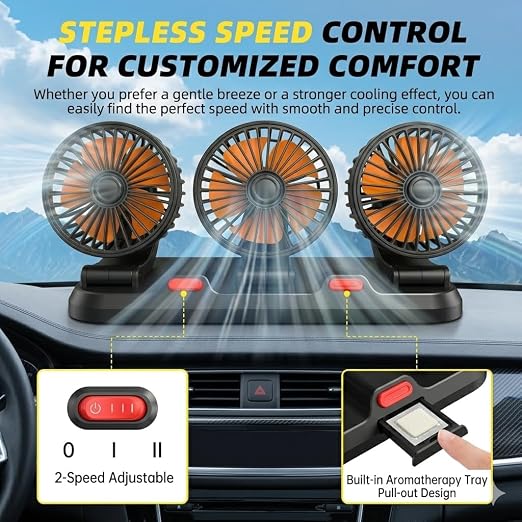 Triple-Head USB Car Fan, 5V Portable Air Circulator Fan with 360° Rotation & Quiet Motor, Small Desk Fan for Car Truck RV Boat Home Office, Plug & Play USB Powered Cooling Fan - Image 2