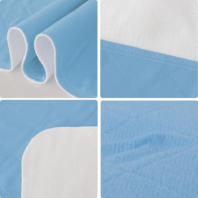 Bed Pads Washable Waterproof for Incontinence 34" x 36", 2 Pack | Reusable Chuck Pads, Underpads Sheet Protector, Pee Pads for Adults, Elderly, Kids, Toddler and Pets, White and Blue - Image 4