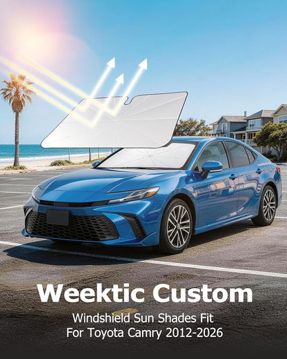 Weektic Custom Windshield Sun Shade Umbrella for Toyota Camry 2012-2026, [Double Thickened Ice Crystal Coating], Sun & Heat Protection, Keep Vehicle Cool & Protect Interior - Image 5