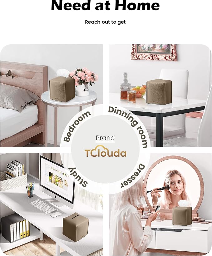 Tissue Box Cover for PU Leather, Modern Simple Solid Color Holder Square Tissue Bag, Ideal for Bathrooms,Office,Car,Outdoor Tent,Dining Table,5"X5"X5", Double Cocoa Brown - Image 4