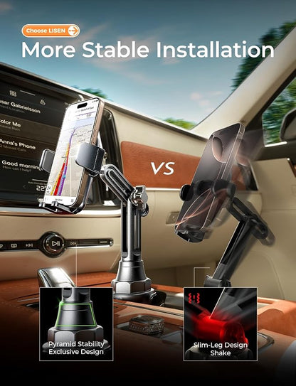 LISEN [Upgraded Version Cup Holder Phone Holder for Car, Universal 360° Adjustable Long Neck Car Phone Mount Golf Cart Truck Jeep, Compatible with iPhone Samsung Google & All 4.0-7.0 '' Phones - Image 2