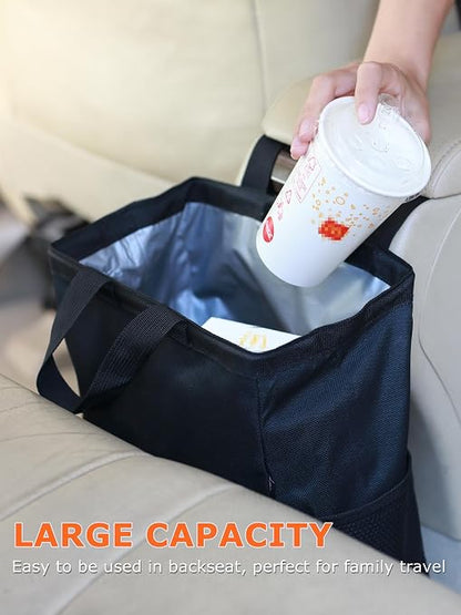 Ginsco New Leak-Proof Travel Car Trash Bag, 3.5 Gallons Large Capacity Hanging Car Trash Can with Hook and Loop Lid and Handle, Multipurpose Trash Bin with Storage Pockets for SUV RV Camping (Black) - Image 3
