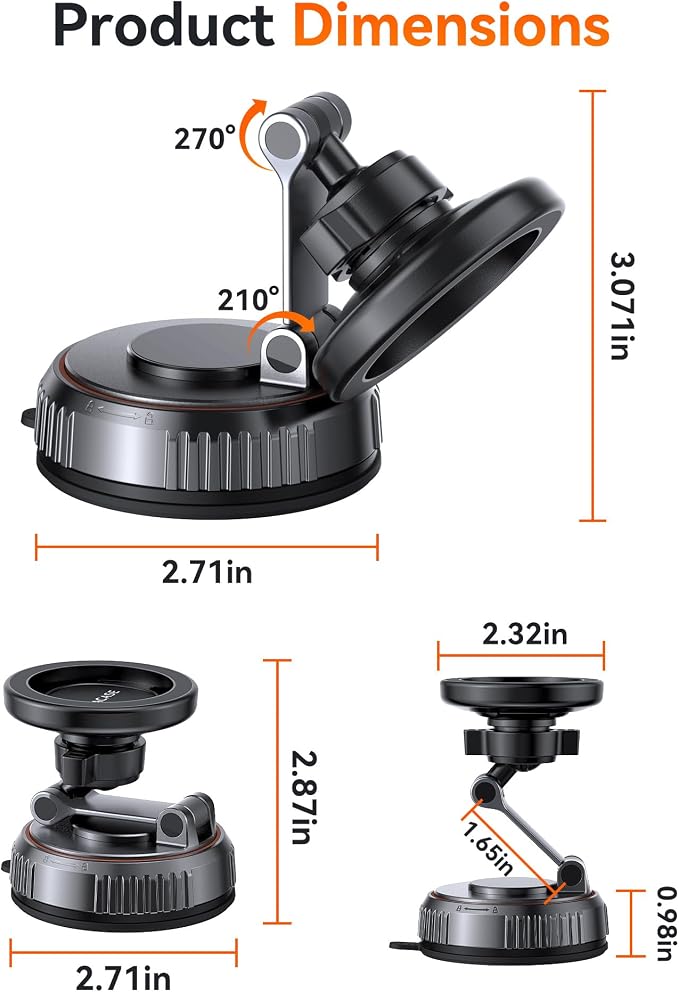 Miracase for MagSafe Car Mount[3600gf Strong Magnet & 89+LBS Suction Base]Vacuum Magnetic Phone Holders for Your Car, 360° Adjustable Dashboard & Windshield Mount with Dash Accents for All Smartphones - Image 9