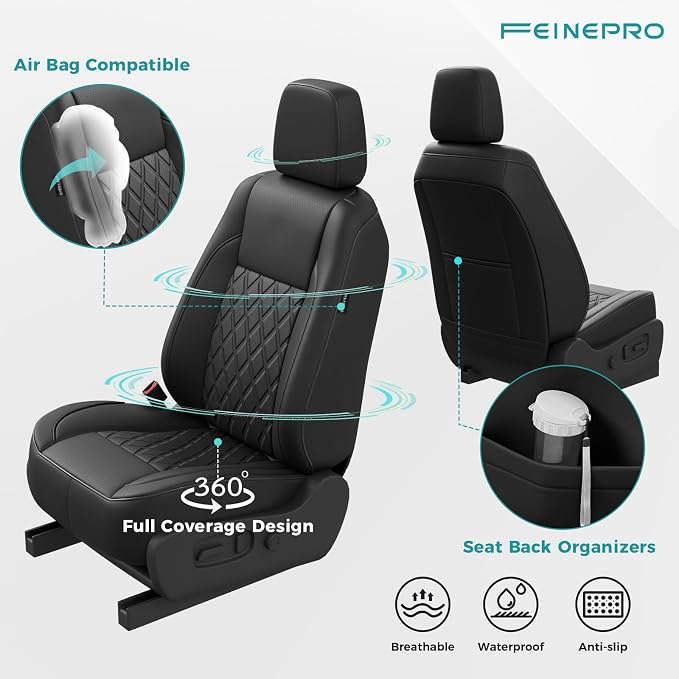 Custom Seat Covers for Toyota Highlander 2014-2019 7 Seats Black | faux leather, 2nd row captain chairs, waterproof, breathable, airbag compatible, stain resistant, easy install, durable - Image 4