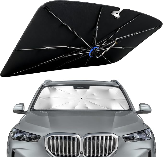 Windshield Sun Shade for BMW X5 2014-2026 with 360° Rotating Shaft | Custom Fit Umbrella Sunshade for UV Blocking, Interior Heat Protection, Easy Storage, UPF 50+ Cool Windshield Cover by Lonyaqui