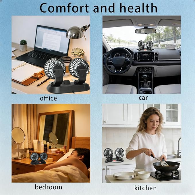 Dual Head Car Cooling Fan-360°Rotation,2 Speeds, Dashboard Fans for SUV/RV/Truck/Sedan/Office,USB Powered (2-Head 5V) - Image 5