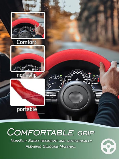 LRITER Car Steering Wheel Cover, Non-Slip Silicone Material, Red2PCS | Multiple Color Choices, Universal Auto Parts Steering Wheel Cover, Suitable for Most Cars - Image 2