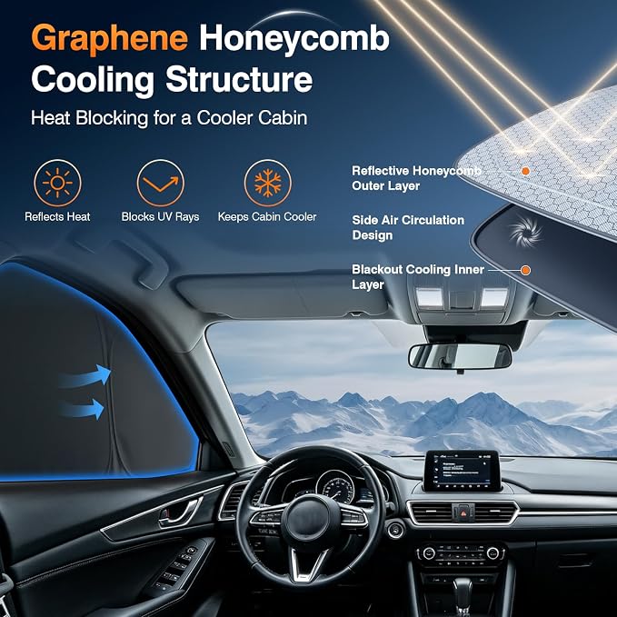 Custom Fit Mazda CX-5 Side Window Sun Shade 2017-2022, Rear Blackout 7PCS | Graphene honeycomb heat blocking fabric, embedded no-suction setup, no magnets, blackout privacy, folds for compact SUV trips - Image 3