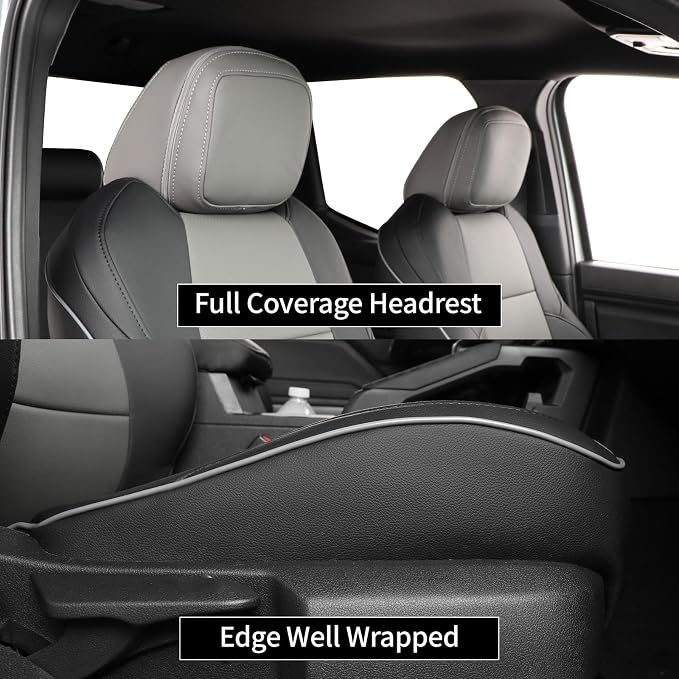 EKR Custom Fit Tacoma Front Car Seat Covers for Toyota Tacoma (Petrol & Hybrid) 2024 2025 2026 Double cab SR/SR5/TRD Sport/TRD Off-Road/Limited - Front Row Only,Faux Leather(Black/Gray) - Image 3