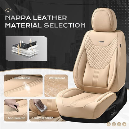 Coverado Car Seat Covers with Lumbar Support, Front Covers for Cars, Universal Automotive Seat Cover, Waterproof, Leather Car Seat Cushion, Interior Seat Protectors for Most Cars - Image 2