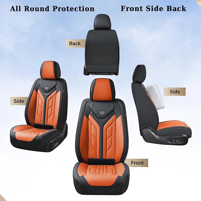 Coverado Car Seat Covers Full Set, Automotive Seat Covers Car Seat Protector Car Seat Cushion, Waterproof Leather Seat Covers for Cars, Universal Fit for Most Sedans SUV Pick-up Truck(Black&Orange) - Image 7
