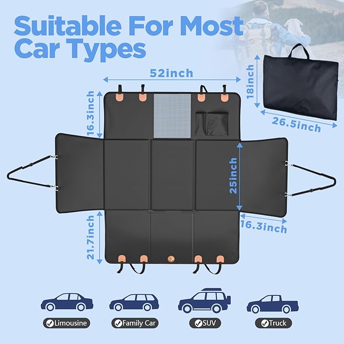 Hard Bottom Dog Car Seat Cover for Back Seat, PU Leather Dog Seat Extender | 100% Waterproof, Anti Scratch, Safer, Easy to Use and Clean, Holds 400lbs, Dog Hammock for Cars, SUVs, Trucks - Image 5
