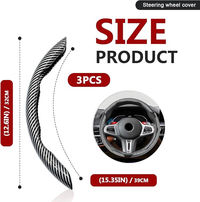 3pcs Universal Carbon Fiber Steering Wheel Cover - Anti-Slip & Segmented Design, Universal 99% Durable Steering Wheel Protector for Men and Women, Car Interior Accessory (Silver) - Image 2