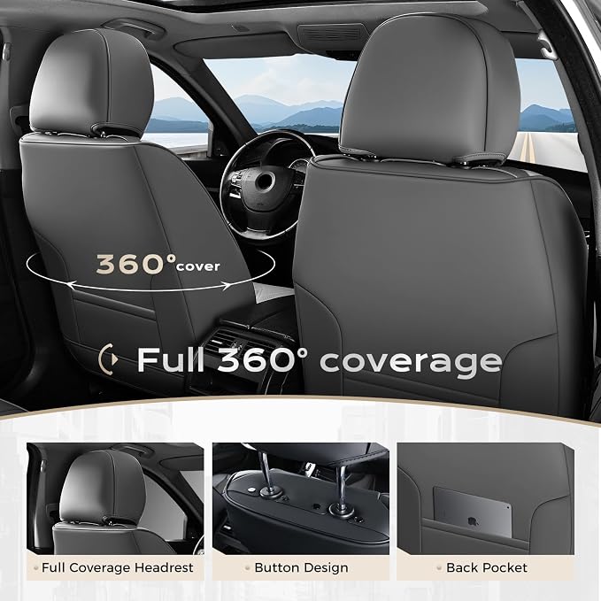 Coverado Car Seat Covers Full Set, Seat Covers for Cars, Front Seat Covers and Back Seat Cover Waterproof Leather Automotive Seat Cover, Universal Car Interior Protectors Cushion for Most Cars - Image 4