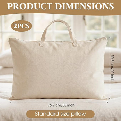 2 Pack Travel Pillow and Blanket Bags, 100% Cotton Canvas Pillow Storage Bag with Handles for Airplane Home, Heavy Duty Breathable Organizer for Bedding Linens, Pillow Bag for Traveling(2,20"x30") - Image 2