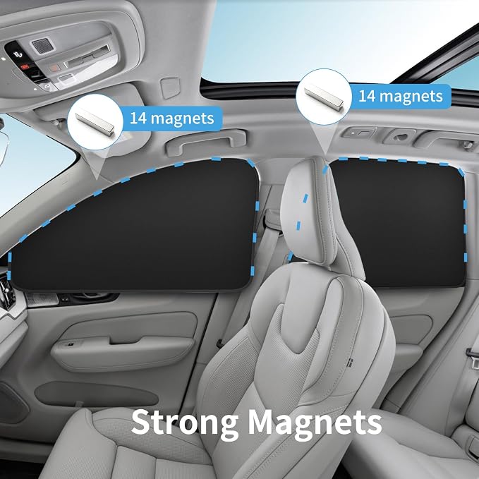 Window Sun Shade Car Curtains - Side Suede Sun Shades Magnetic 100% Block Light Car Window Covers with Cooler Feeling (Thicken Suede, 4pcs) - Image 2