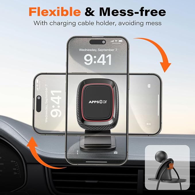 APPS2Car Magnetic Car Phone Mount, Dashboard Phone Holder, 1-Pack | 360° Magnetic Phone Holder for Car with Adhesive Base; Includes Metal Plate and Fits Most Phones. Not for Direct MagSafe Use - Image 4