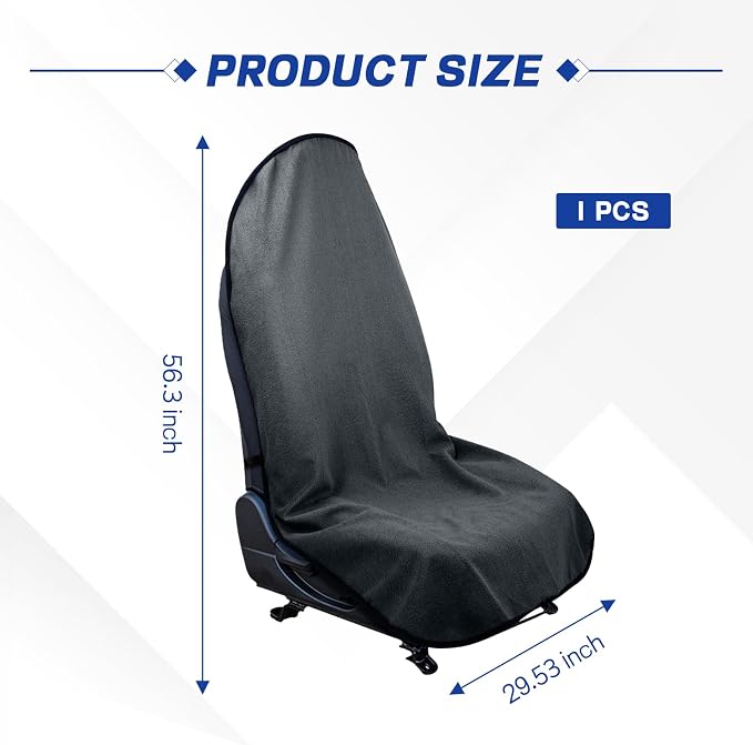 Waterproof Car Towel Seat Cover, Sweating Non Slip Car Seat Cover Protector for Gym Workout, Running, Swimming, Beach and Hiking, Machine Washable, Universal Fit for Front Seats (Gray) - Image 2