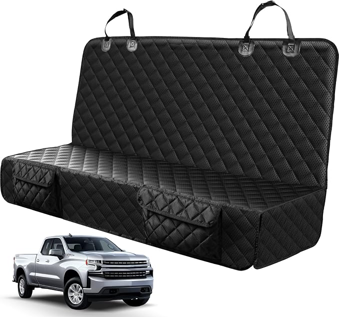 PETICON Dog Car Seat Cover for Back Seat, Rear Bench Seat Cover for Trucks | Waterproof Pet Seat Cover with Side Flaps for F150/Silverado 1500/Ram 1500/Sierra 1500, Velcro Openings for Child Seat Access by PETICON