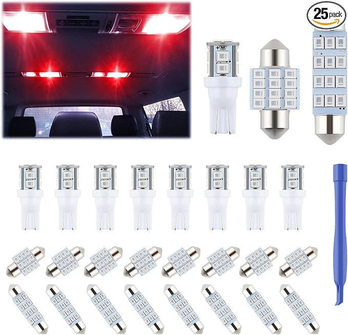 iFunyLED 24 Pieces Dome Light LED Car Interior Bulb Kit Set 194 T10 DE3175 578 31mm 42mm Bulbs Interior Replacement Lights for Car Map License Plate Door Side Marker Cornering Trunk Light - Red by iFunyLED