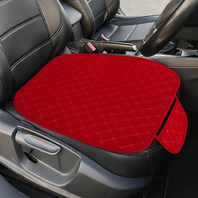 Leather Front Car Seat Cover, Anti-Slip Car Seat Bottom Covers, Full Wrapped Bottom Seat Protectors with Storage Pocket, Universal Comfortable Seat Cushion Fit Vehicles SUVs Trucks (K2-Red) by Unknown