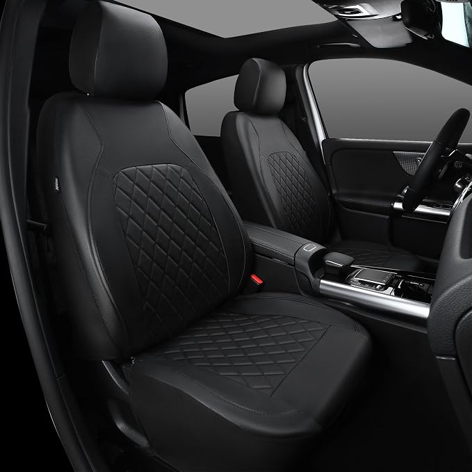 Universal Pu Leather Car Seat Covers Front Seats only, Airbag Compatible, Water-Resistant Durable Premium Vinyl, Fit for 95% Vehicles,Cars,Vans,SUV,Sedans (Luxury 2 PCS All Black) - Image 2