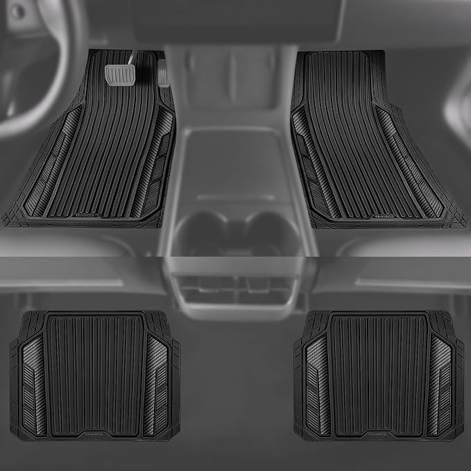 CAR PASS Heavy Duty Rubber Car Mats Metallic,Aluminum Film All Weather Floor Mats Waterproof Universal Trim to Fit SUVs Sedans Vans 4 Piece Anodized Deep Dish Two-Tone Sporty Carbon Fiber Black Chrome - Image 5