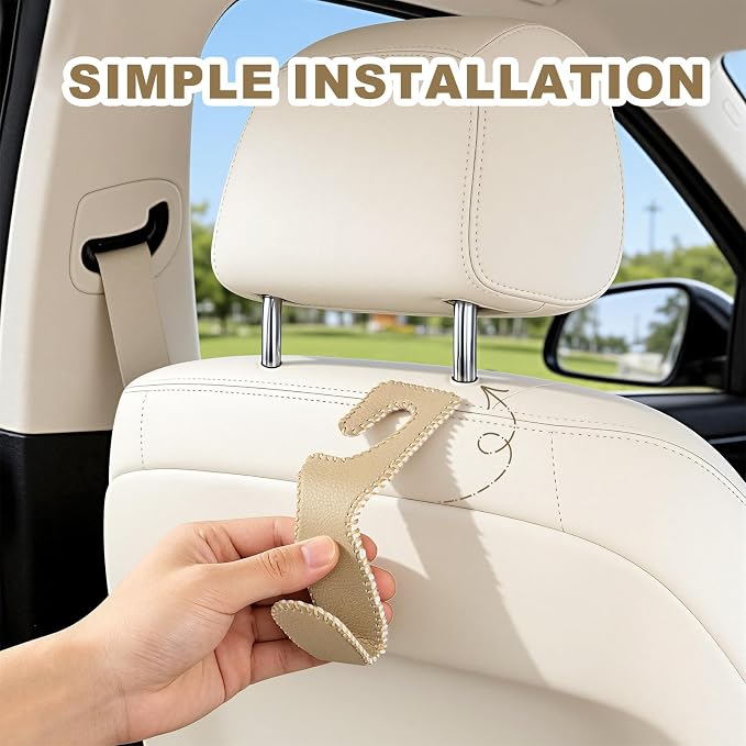 Car Purse and Coat Hanger - 2Pack Beige Leather Hooks for Hanging Purses, Bags and Coats - Image 4