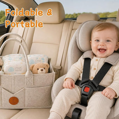 Diaper Bag Organizer Compatible with Cloud Island, Felt Diaper Caddy with Handle, Portable Storage Basket for Changing Table & Car, Khaki - Image 7