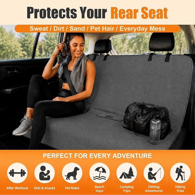 Back Seat Cover, Waterproof Non-Slip Bench Seat Protector for Cars | Sweatproof, Dual-layer Microfiber Terry Rear Seat Cover for Dogs and Kids, Fits for Cars, Vans, Trucks and SUVs - Image 2