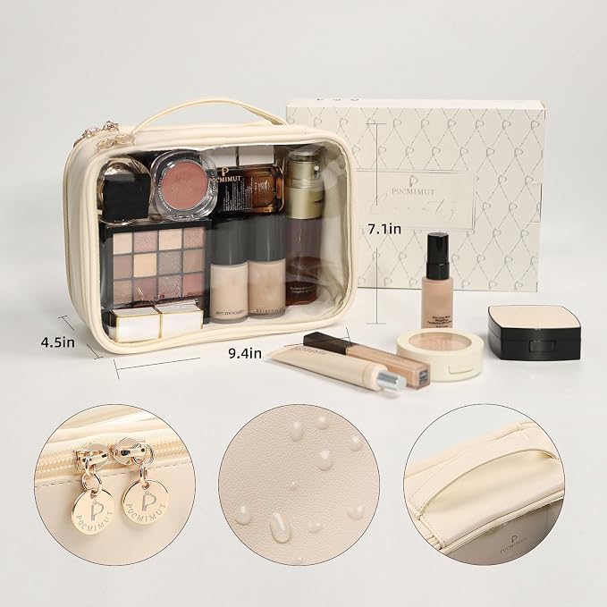 Clear Makeup Bags,Small Makeup Pouch with Large Cosmetic Bag Toiletry Bag Car Accessories Storage for Women,Travel Essentials Organizers,Beige - Image 9