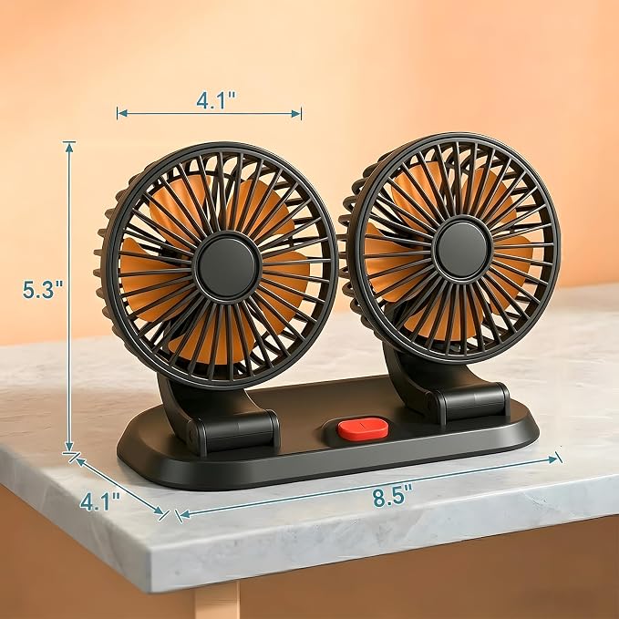 24V Dual Head Car Fan, Heavy Duty Truck Fan with 2 Speeds, 360° Rotatable Dashboard Air Circulator for Semi-Truck, Bus, RV, Excavator, Tractor, Cigarette Lighter Powered - Image 8