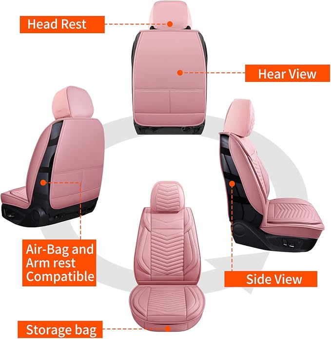 HChengkikz Car Seat Cover, Faux Leather, Waterproof (Pink) | Easy Maintenance, Airbag Compatible, Universal Fit For Most SUVs Trucks Pick-ups Sedans - Image 6